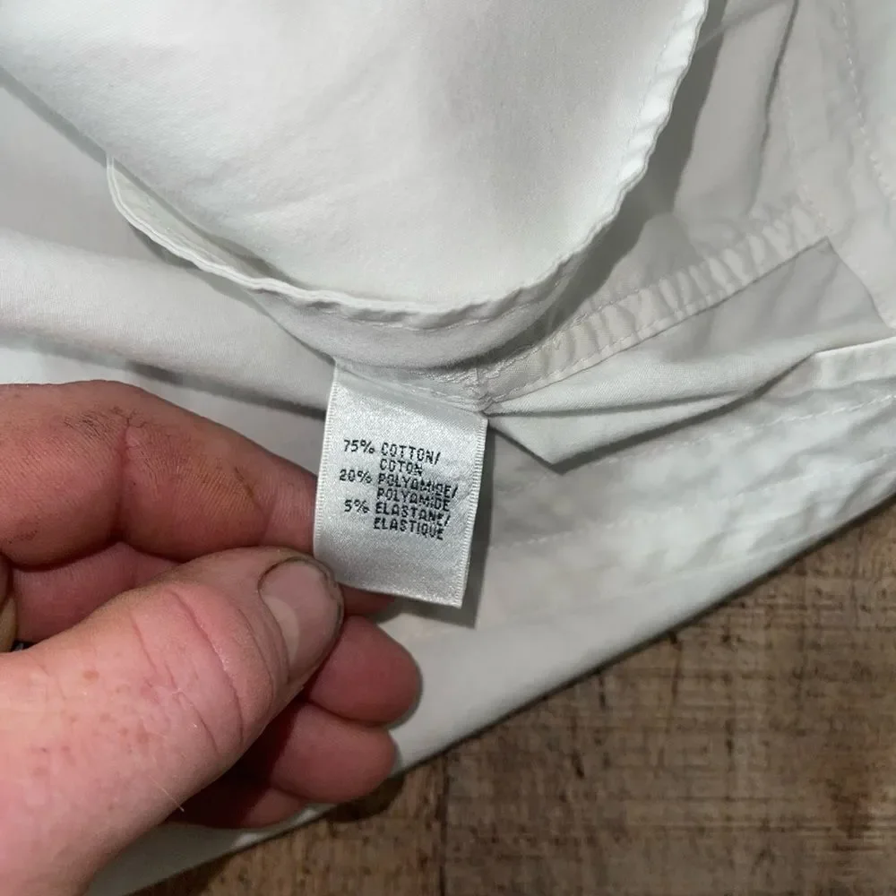 Lafayette 148 white button down shirt pockets 3/4 sleeve roll tab - Picture 13 of 13